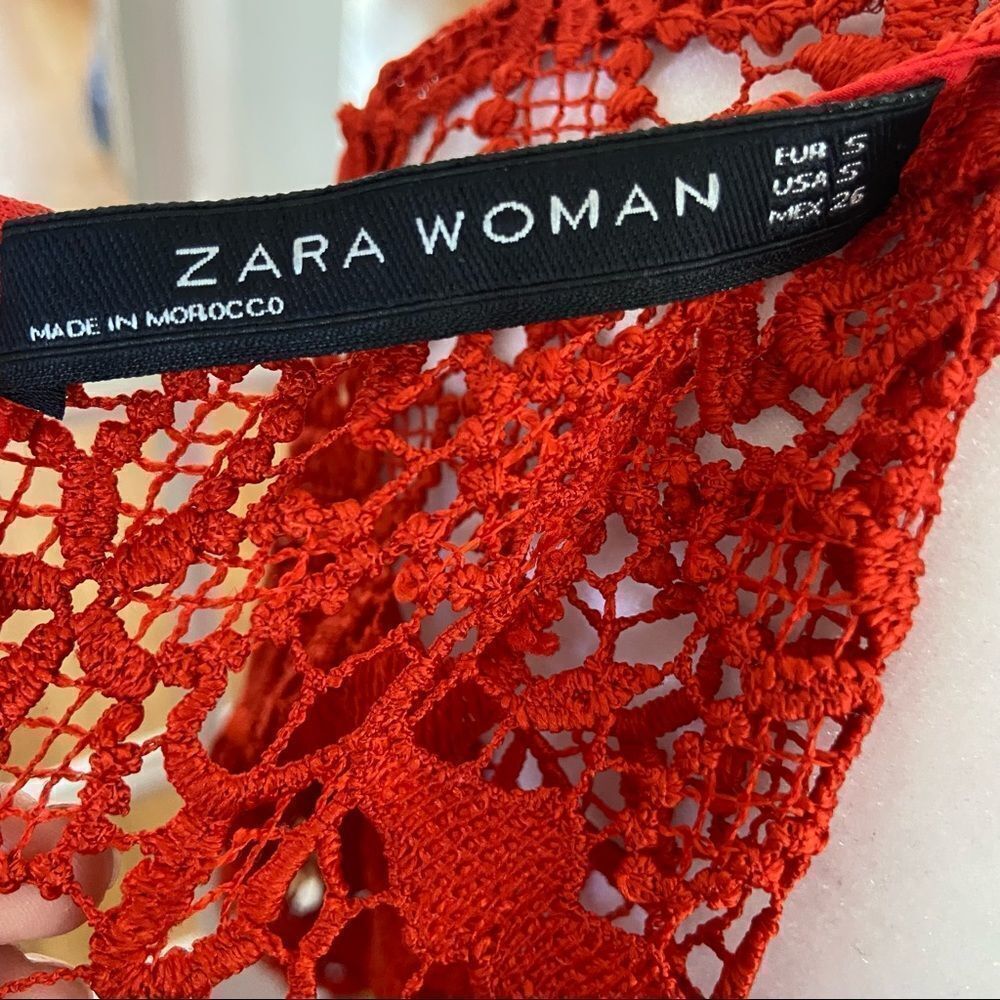 Zara Midi Dress Floral Lace Detail Orange Red Size Small - Picture 9 of 10
